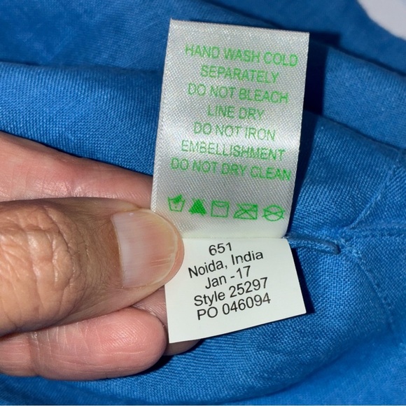 Lilly Pulitzer Amelia Island Blue Linen Tunic Medium Top Beaded Resort - Picture 6 of 11